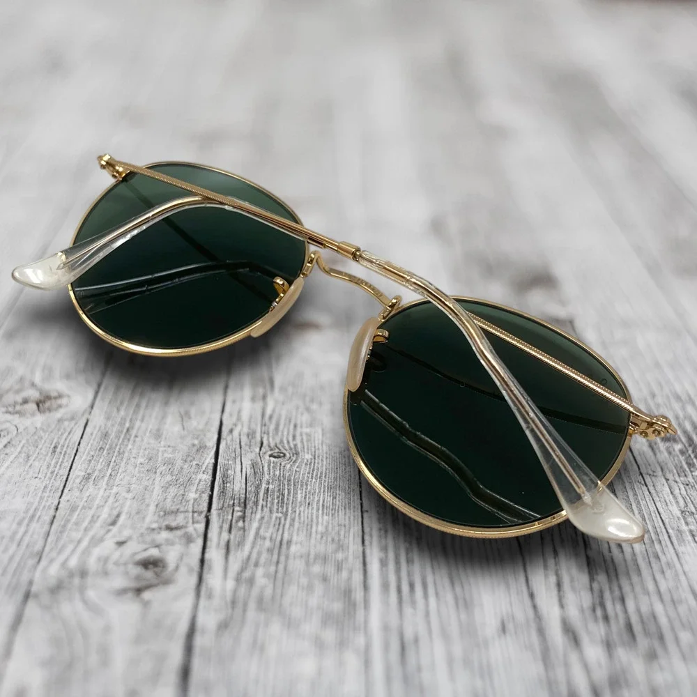 Ray-Ban RB3447N Round Metal Sunglasses Gold Green G15 53mm OG Case Cloth Papers